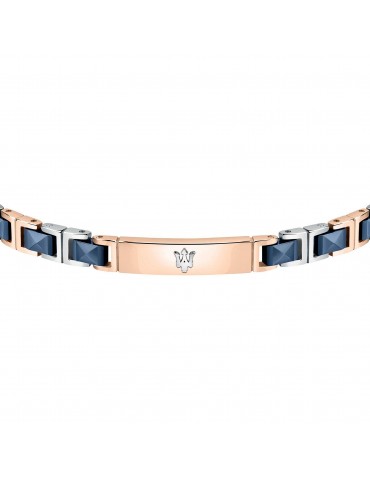 Bracciale Maserati Uomo - in Acciaio ed Inserti in Ceramica Blu Rose Gold22cm - 0 2