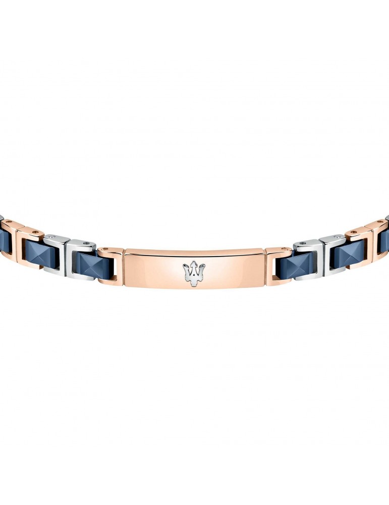 Bracciale Maserati Uomo - in Acciaio ed Inserti in Ceramica Blu Rose Gold22cm - 0