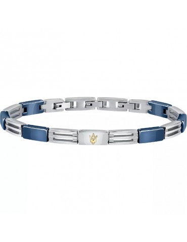Bracciale Maserati Uomo - in Acciaio ed Inserti in Ceramica Blu con Logo Gold 22cm - 0