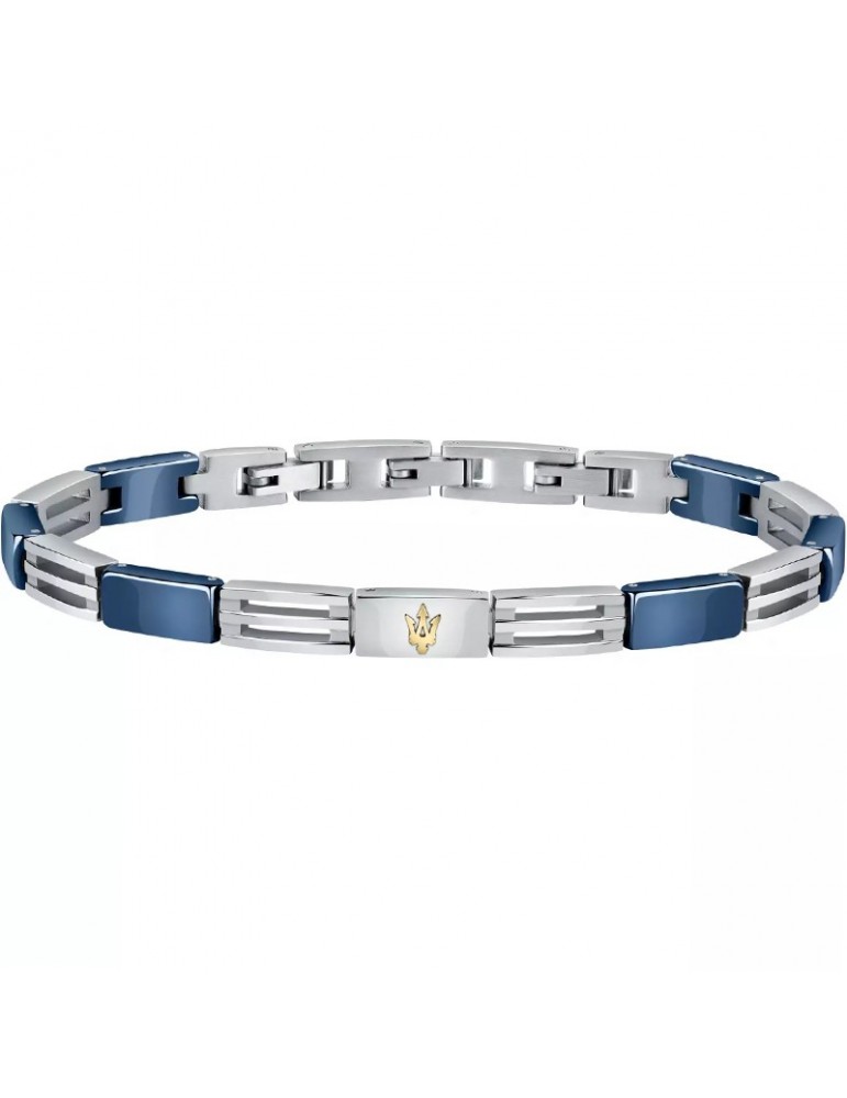 Bracciale Maserati Uomo - in Acciaio ed Inserti in Ceramica Blu con Logo Gold 22cm - 0