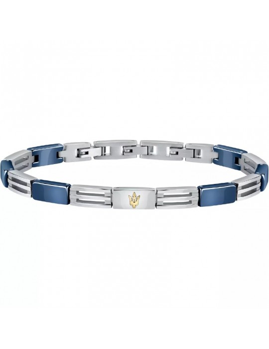 Bracciale Maserati Uomo - in Acciaio ed Inserti in Ceramica Blu con Logo Gold 22cm - 0