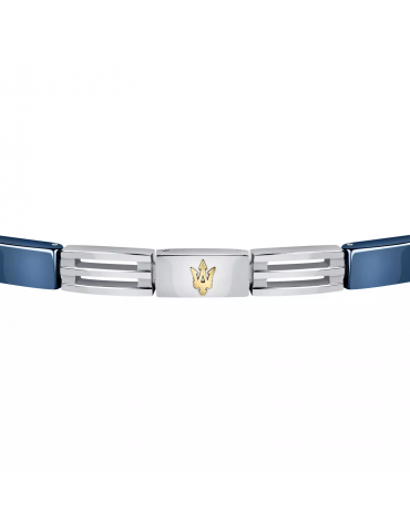 Bracciale Maserati Uomo - in Acciaio ed Inserti in Ceramica Blu con Logo Gold 22cm - 0 2