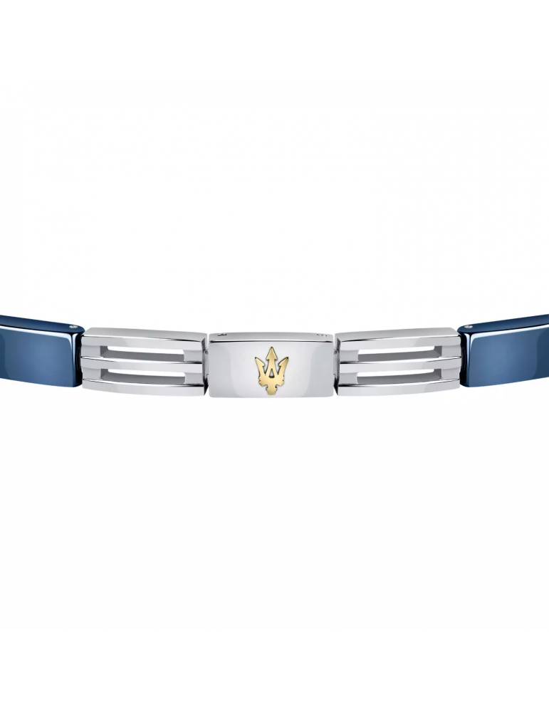 Bracciale Maserati Uomo - in Acciaio ed Inserti in Ceramica Blu con Logo Gold 22cm - 0