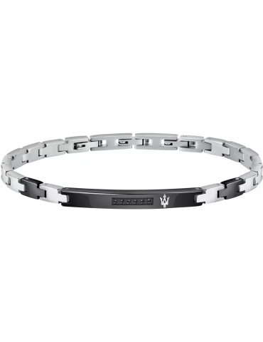 Maserati Man's Bracelet - in Steel with Black Central Plate and Black Diamonds 22cm - 0