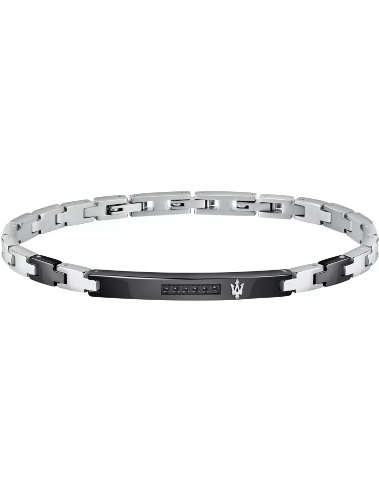 Bracciale Maserati Uomo - in Acciaio con Placca Centrale Black e Diamanti Neri 22cm - 0