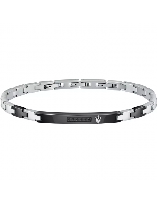 Maserati Man's Bracelet - in Steel with Black Central Plate and Black Diamonds 22cm - 0