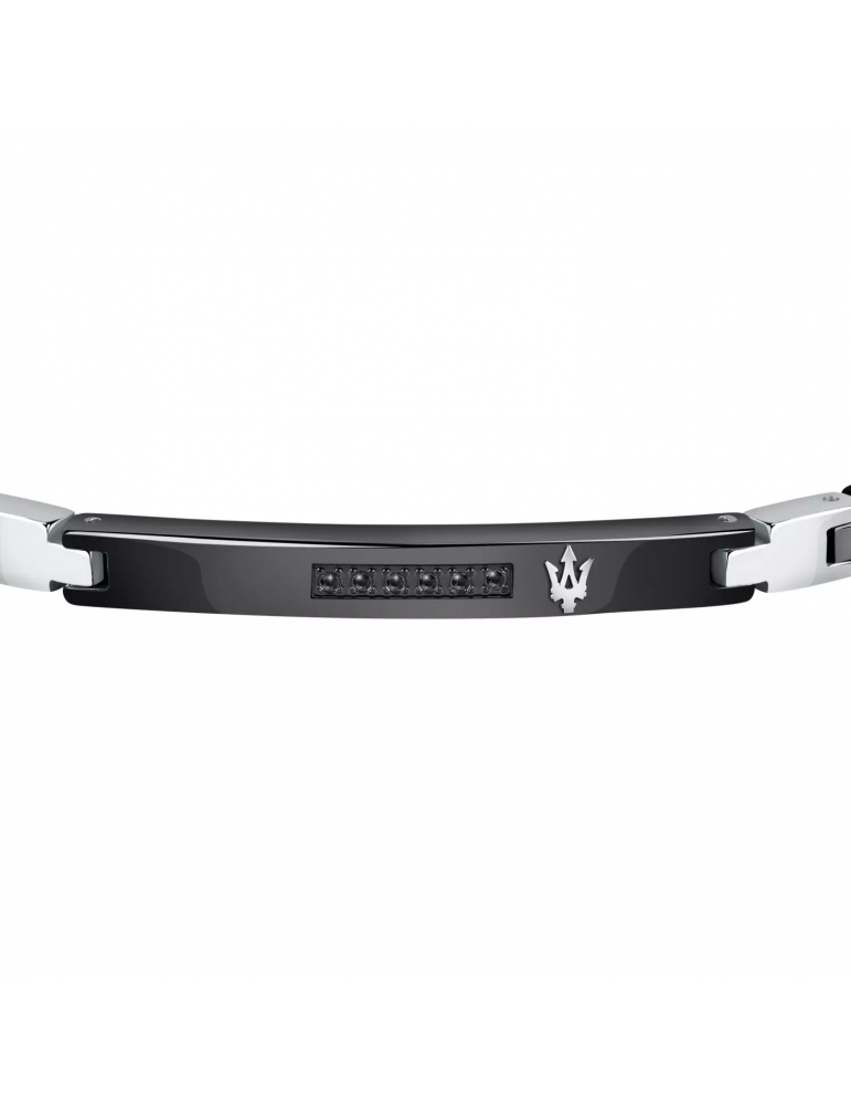 Bracciale Maserati Uomo - in Acciaio con Placca Centrale Black e Diamanti Neri 22cm - 0