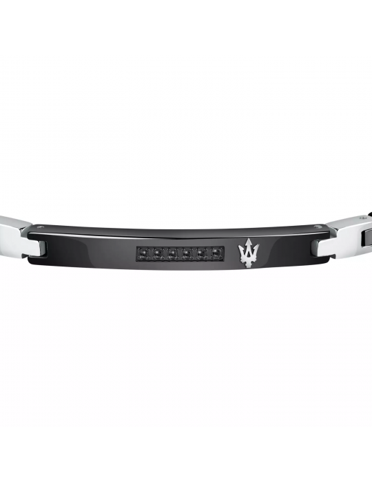 Maserati Man's Bracelet - in Steel with Black Central Plate and Black Diamonds 22cm - 0