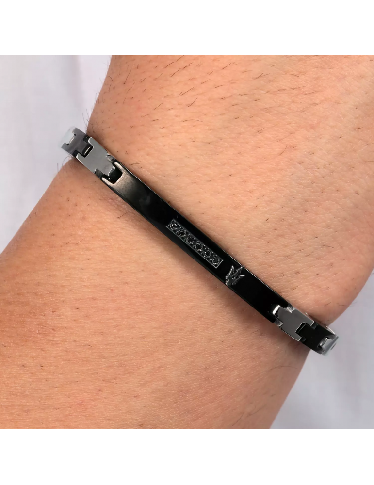 Bracciale Maserati Uomo - in Acciaio con Placca Centrale Black e Diamanti Neri 22cm - 0