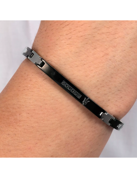 Maserati Man's Bracelet - in Steel with Black Central Plate and Black Diamonds 22cm - 0