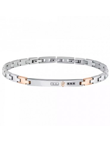 Bracciale Maserati Uomo - in Acciaio con Placca Silver con Diamanti Bianchi e Neri 22cm - 0