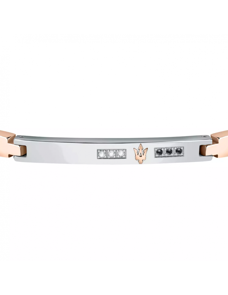 Maserati Man's Bracelet - in Steel with Rose Gold Plate with White and Black Diamonds 22cm - 0
