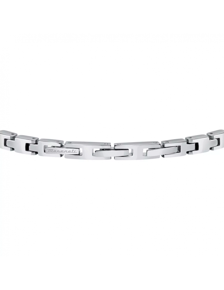 Bracciale Maserati Uomo - in Acciaio con Placca Silver con Diamanti Bianchi e Neri 22cm - 0
