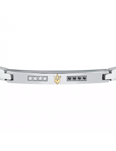Bracciale Maserati Uomo - in Acciaio Placca Silver con Diamanti Bianchi e Neri 22cm - 0 2