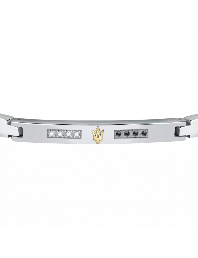 Bracciale Maserati Uomo - in Acciaio Placca Silver con Diamanti Bianchi e Neri 22cm - 0