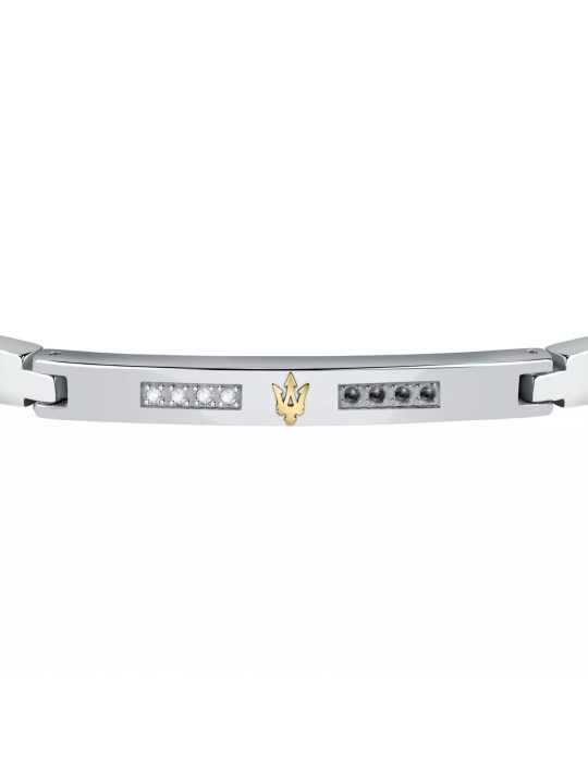 Bracciale Maserati Uomo - in Acciaio Placca Silver con Diamanti Bianchi e Neri 22cm - 0