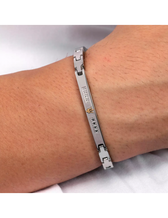 Maserati Man's Bracelet - in Steel Silver Plate with White and Black Diamonds 22cm - 0