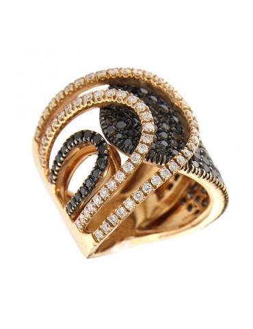 Davite & Delucchi Woman's Ring - in 18K Rose Gold with Black Diamonds and White Diamonds - 0