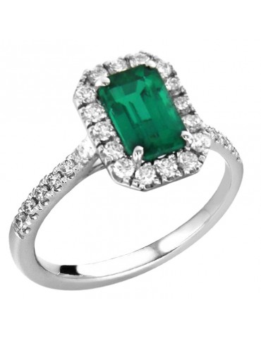 Crieri Woman's Ring - Bogotá in 18K White Gold with Natural Diamonds and Emerald 0.70 ct - 0