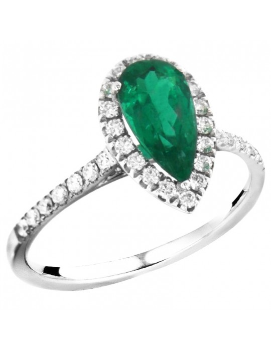 Crieri Woman's Ring - Bogotá in 18K White Gold with Natural Diamonds and Emerald 1.24 ct - 0