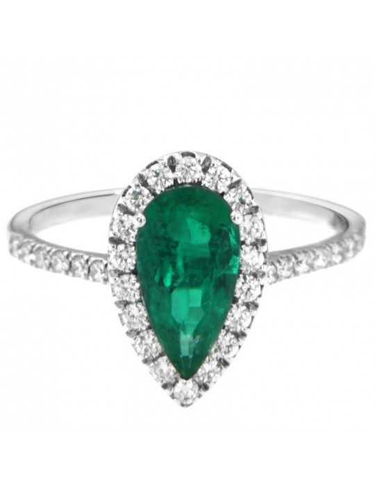 Crieri Woman's Ring - Bogotá in 18K White Gold with Natural Diamonds and Emerald 1.24 ct - 0