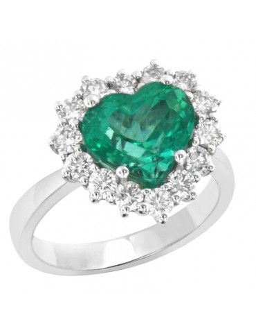 Crieri Woman's Ring - Bogotá in 18K White Gold with Natural Diamonds and Emerald 2,17 ct - 0