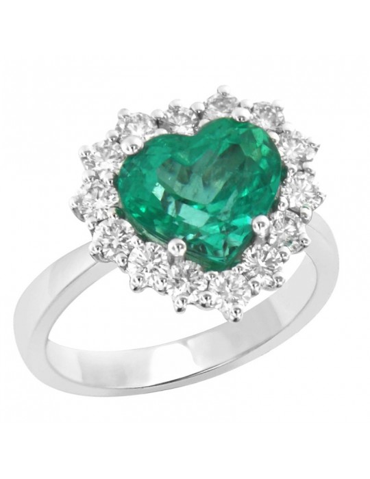 Crieri Woman's Ring - Bogotá in 18K White Gold with Natural Diamonds and Emerald 2,17 ct - 0