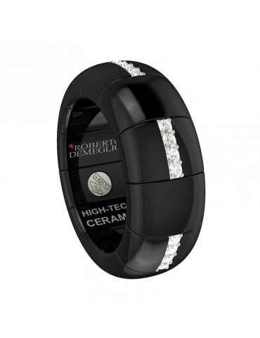 Roberto Demeglio Woman's Ring - Pure Luce in Glossy Black Ceramic and White Diamonds - 0