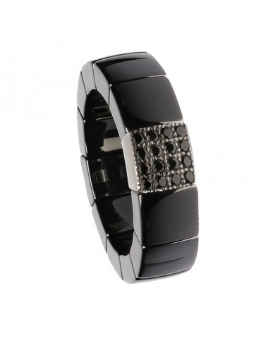 Roberto Demeglio Woman's Ring - Checkered Black Glossy Ceramic and Black Diamonds - 0