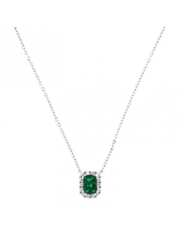 Necklace Crieri Woman - Bogotá in 18K White Gold with Natural Diamonds and Emerald 0.76 ct - 0