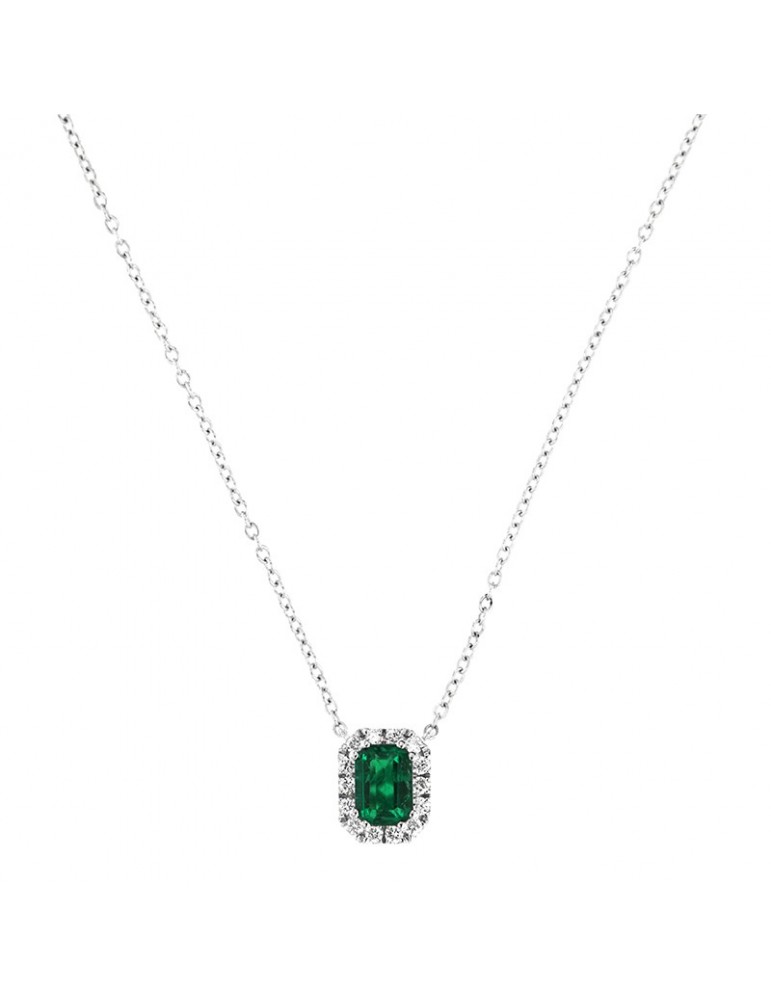 Necklace Crieri Woman - Bogotá in 18K White Gold with Natural Diamonds and Emerald 0.76 ct - 0
