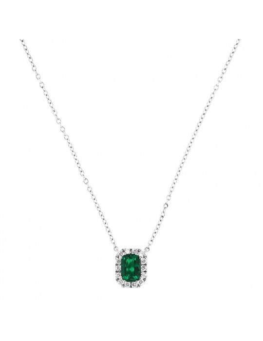 Necklace Crieri Woman - Bogotá in 18K White Gold with Natural Diamonds and Emerald 0.76 ct - 0