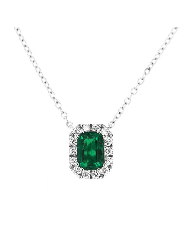 Necklace Crieri Woman - Bogotá in 18K White Gold with Natural Diamonds and Emerald 0.76 ct - 0