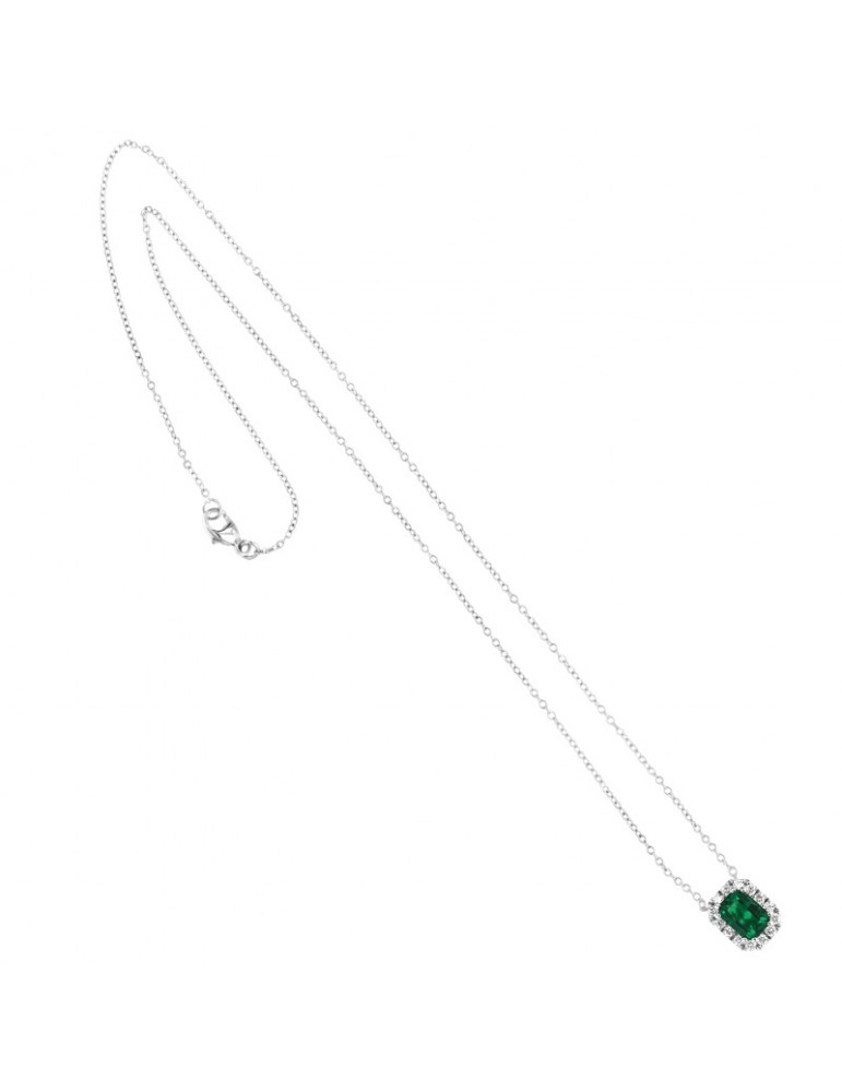 Necklace Crieri Woman - Bogotá in 18K White Gold with Natural Diamonds and Emerald 0.76 ct - 0