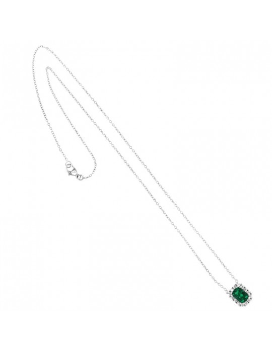 Necklace Crieri Woman - Bogotá in 18K White Gold with Natural Diamonds and Emerald 0.76 ct - 0