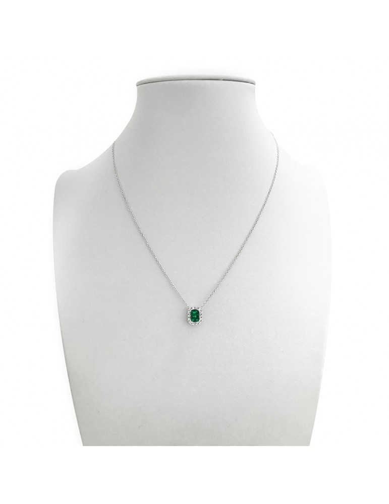 Necklace Crieri Woman - Bogotá in 18K White Gold with Natural Diamonds and Emerald 0.76 ct - 0