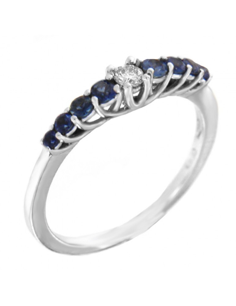 Anello Chirico Donna - in Oro Bianco con Diamanti e Zaffiri - 0