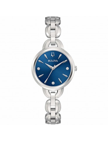 Bulova Woman's Watch - Classic Diamonds Only Time 28 mm Blue with Natural Diamonds - 0