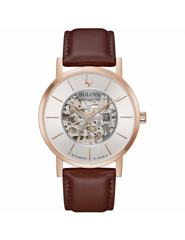 Bulova Men's Watch - Clipper Automatic Mechanical 42mm Silver Rose Gold Skeleton - 0