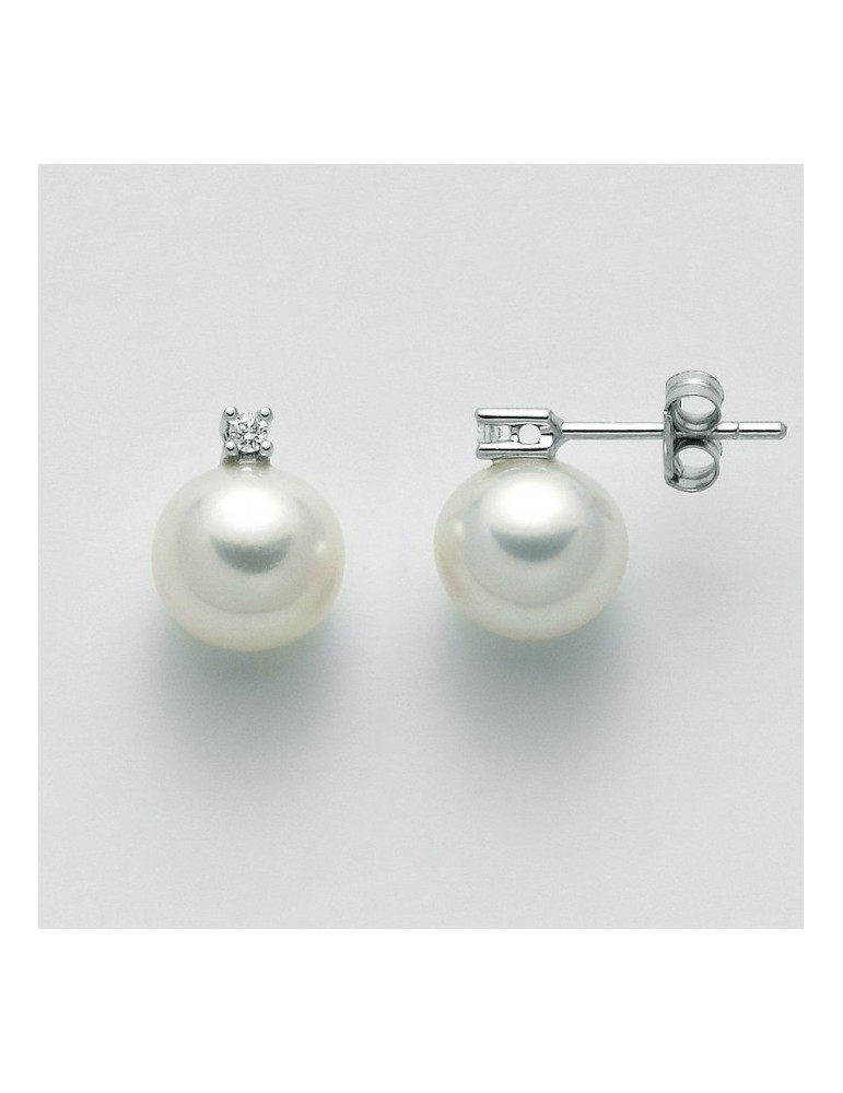 Miluna Woman's Earrings - in 18K White Gold with Pearls and Natural Diamonds - 0