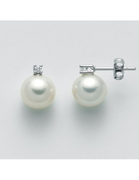 Miluna Woman's Earrings - in 18K White Gold with Pearls and Natural Diamonds - 0