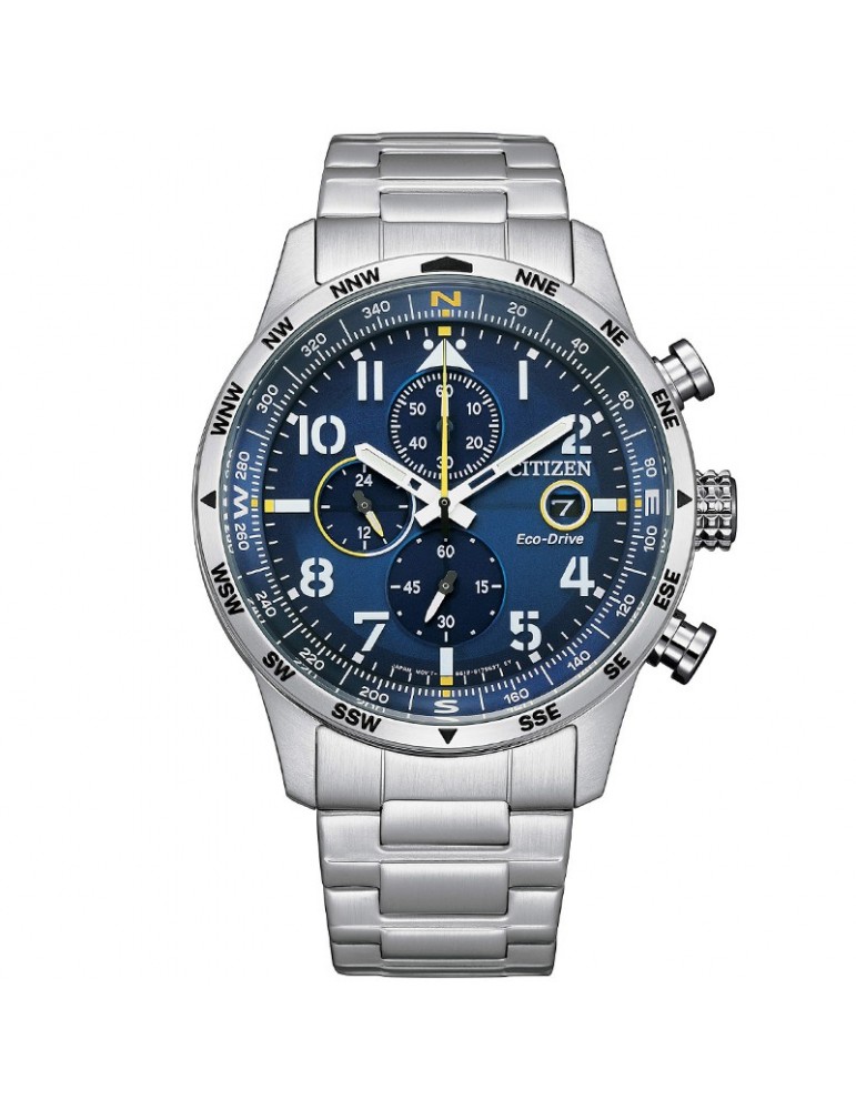 Citizen Men's Watch - Aviator Eco-Drive Chronograph 43mm Blue Yellow - 0