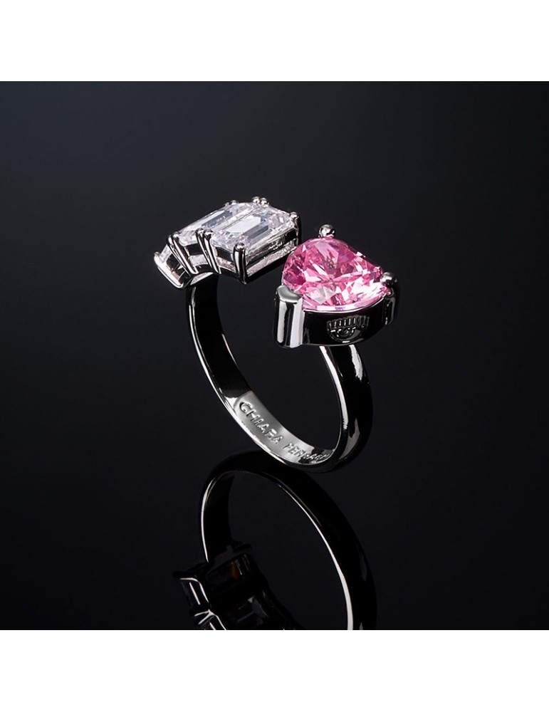 Chiara Ferragni Ring Woman - First Love Silver with White Crystals and Pink Heart - 16 - 0
