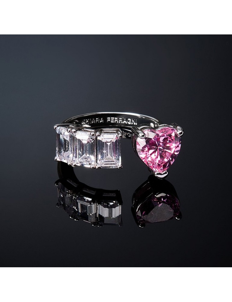 Chiara Ferragni Ring Woman - First Love Silver with White Crystals and Pink Heart - 16 - 0