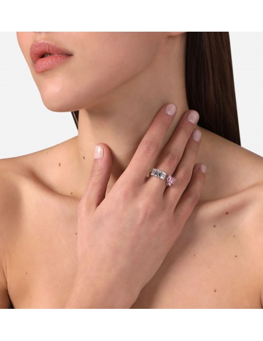 Chiara Ferragni Ring Woman - First Love Silver with White Crystals and Pink Heart - 16 - 0