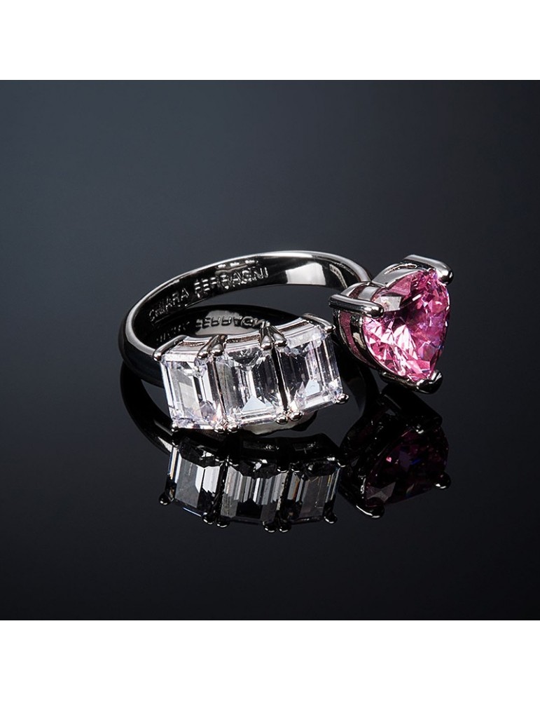 Chiara Ferragni Ring Woman - First Love Silver with White Crystals and Pink Heart - 16 - 0
