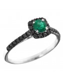 Crieri Woman's Ring - Bogotá in 18K White Gold with Black Diamonds and Emerald 0.31 ct - 0