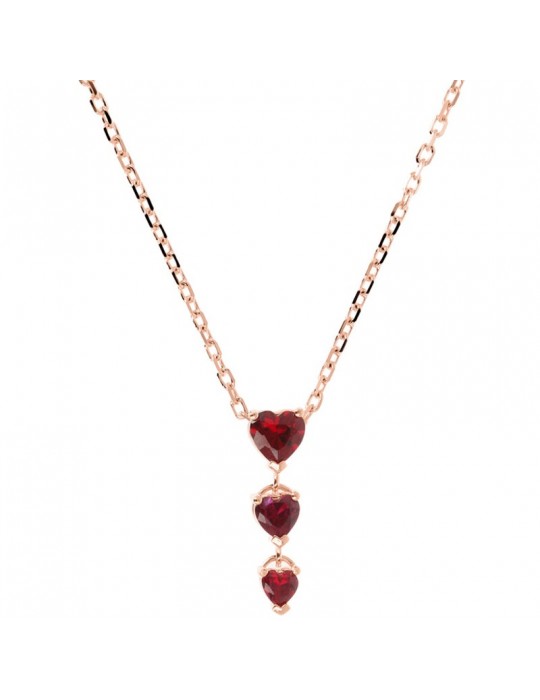 Bronzallure Woman's Necklace - Altissima with Three Red Hearts Pendant - 0