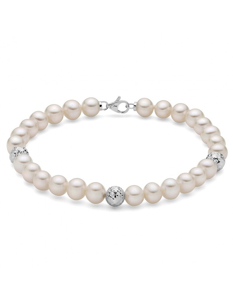 Miluna Woman's Bracelet - with Pearls and Diamond Faceted Boules - 0
