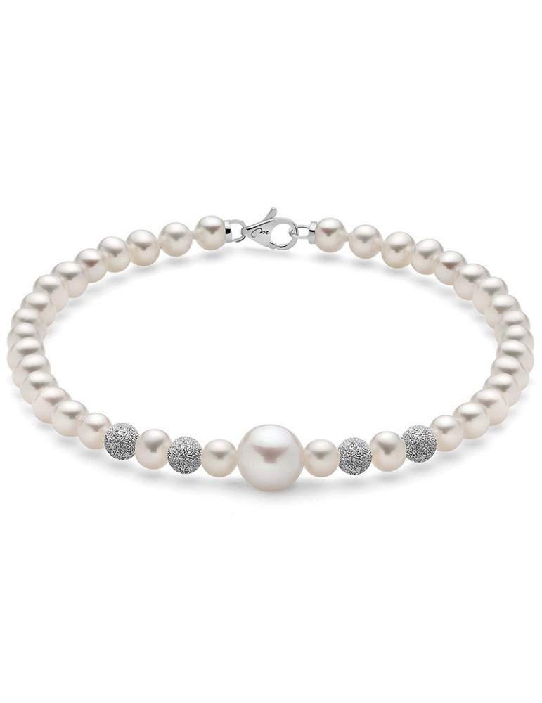 Miluna Woman's Bracelet - with Pearls and 4 Diamond Pointed Boules - 0